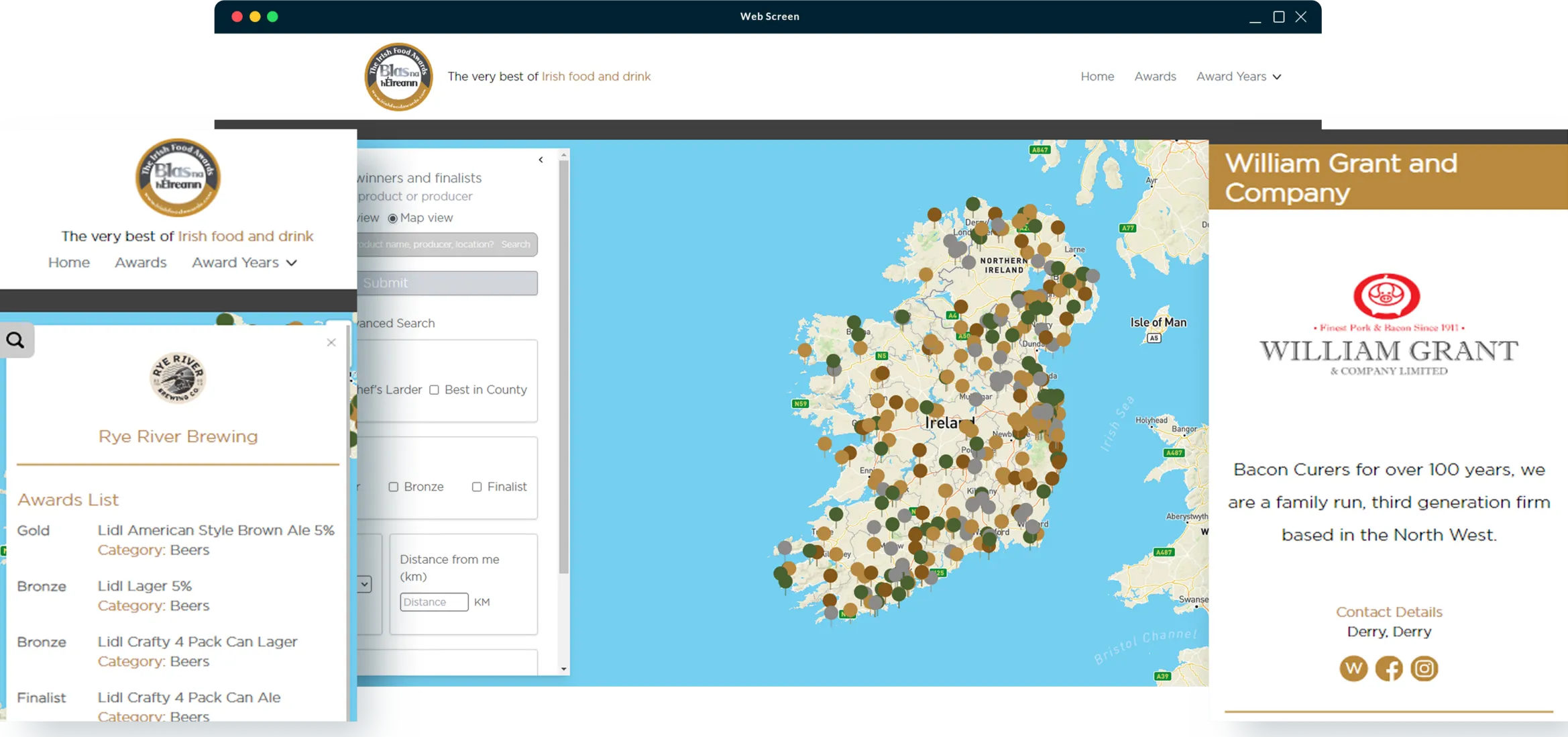 Blas na hEireann Map of all winners and outline of the pages to view the details of the product on.