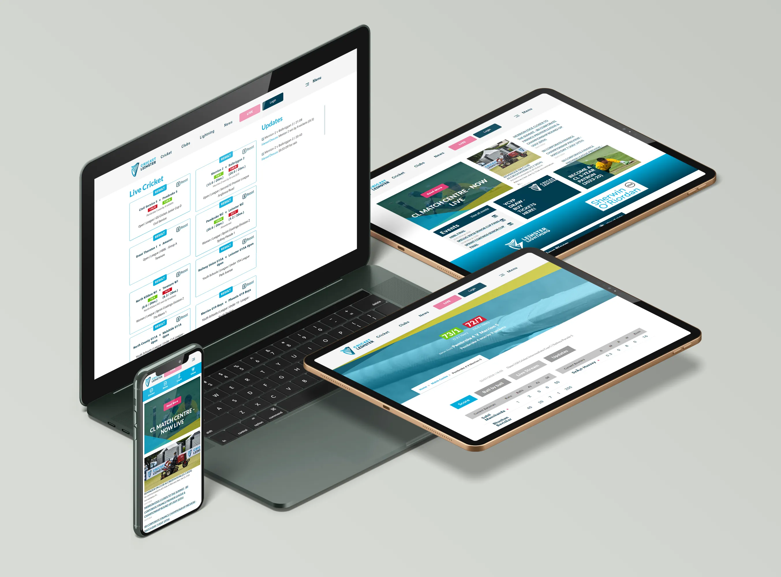 Cricket Leinster on various devices