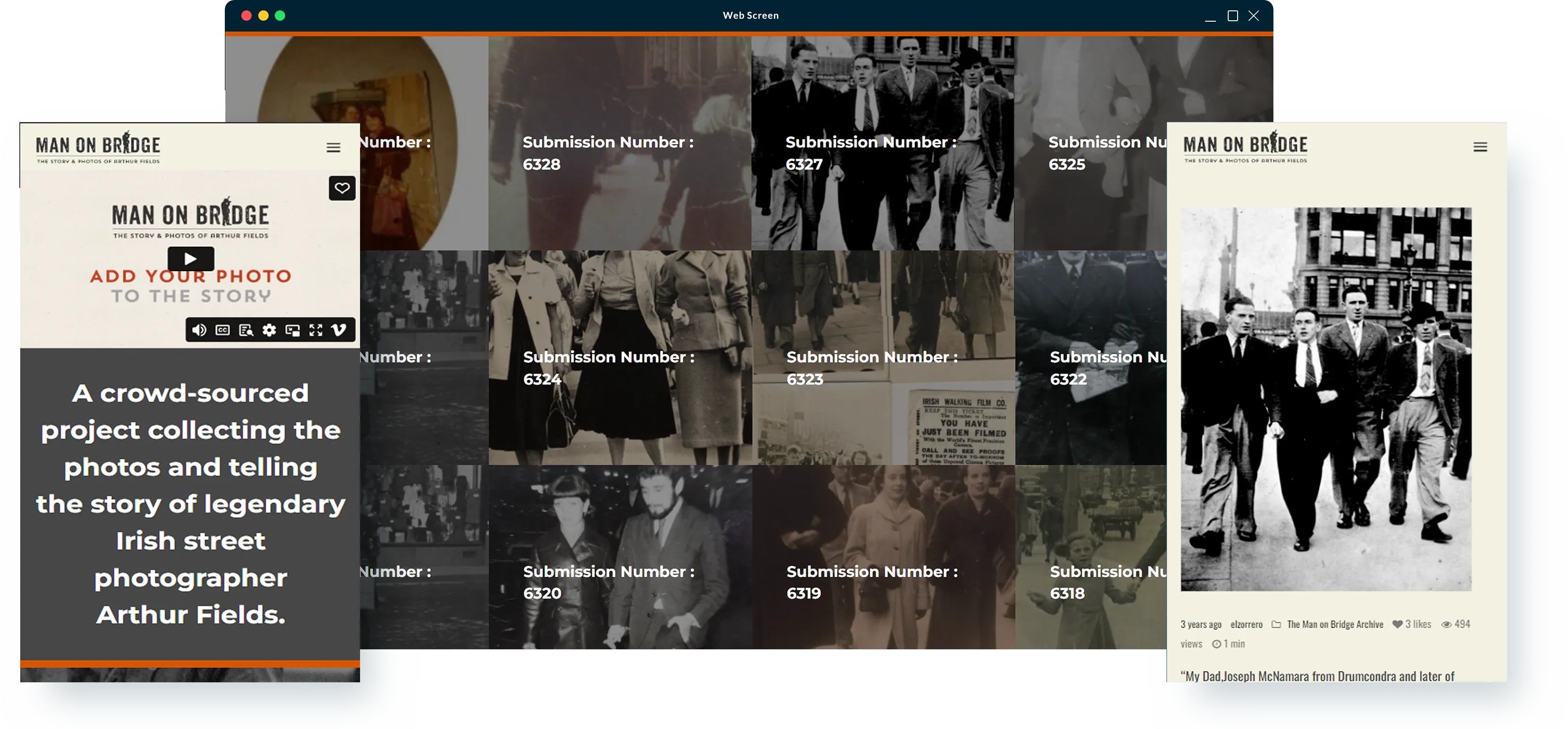 Different pages from the man on bridge website.