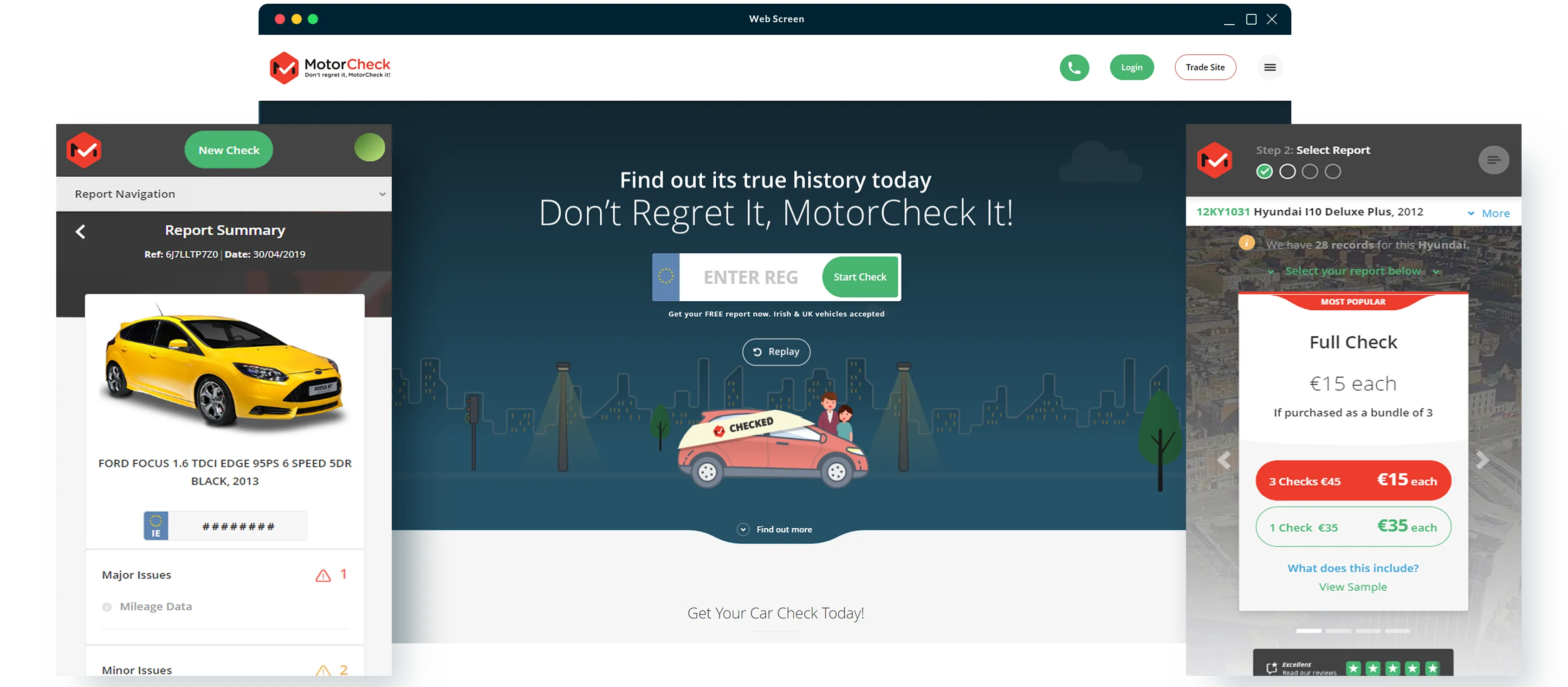 Different pages from the MotorCheck website