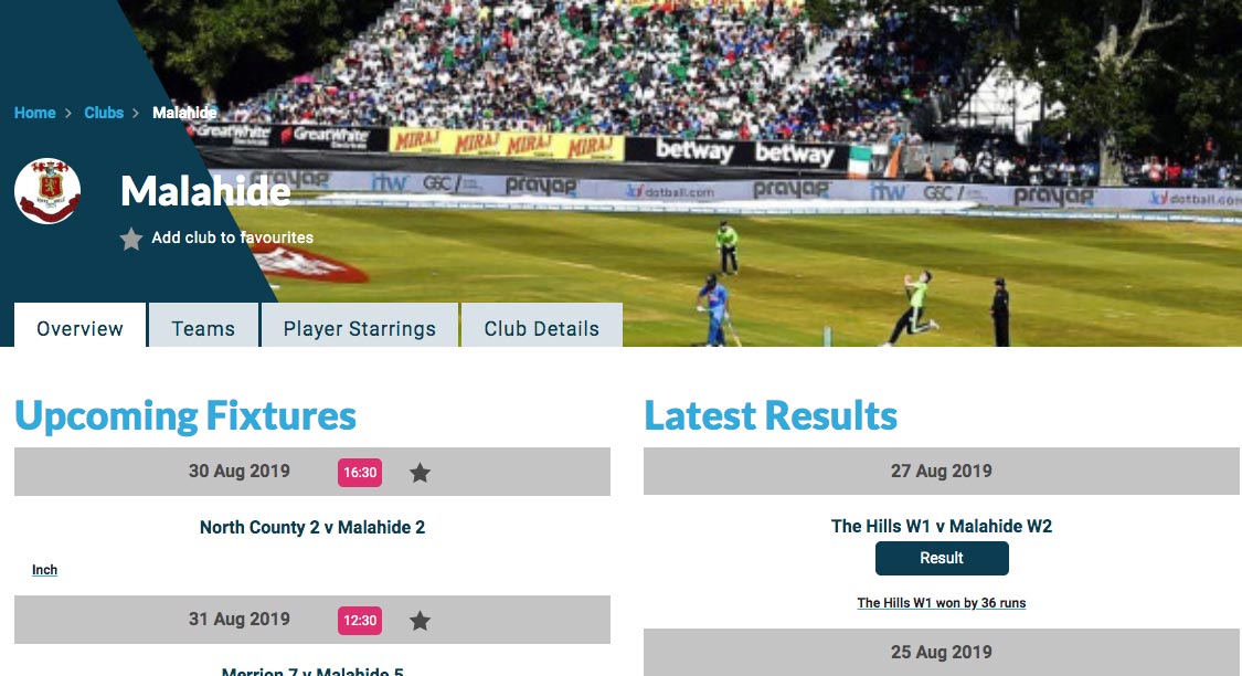 Cricket Leinster clubs page