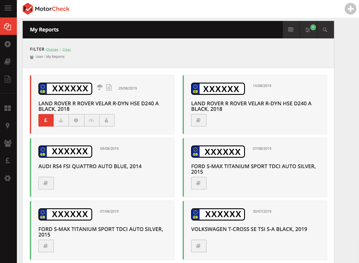 Motorcheck UK Trade dashboard