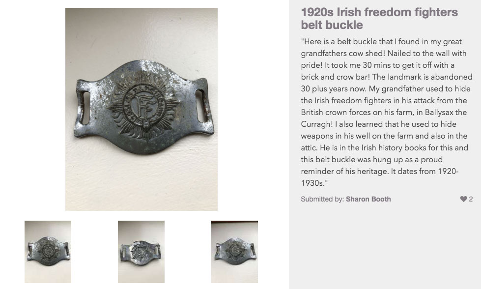 National Treasures item description page featuring freedom fighters belt buckle